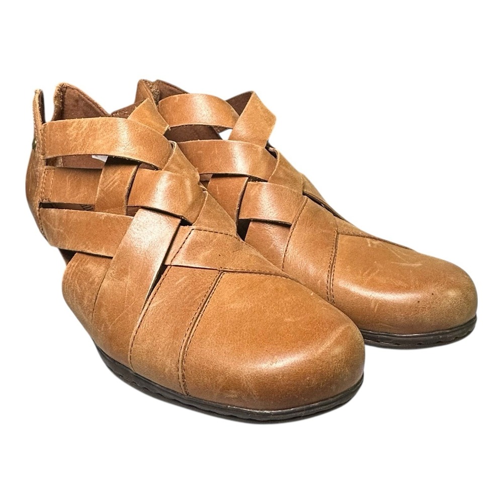 Cobb Hill Woven Laurel Pump Booties W 11 Tan Leather Low Heel Shoe Career C16229